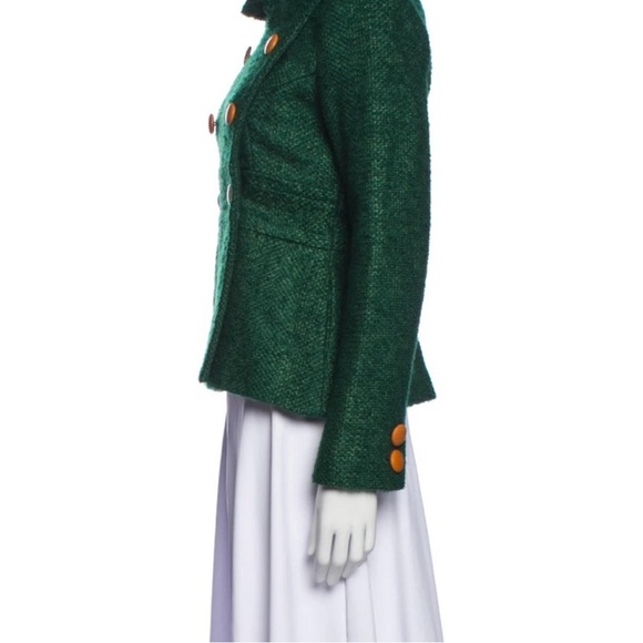 Smythe Les Vestes Double Breasted Tweed Funnel Neck Blazer 8 Virgin Wool Green - Picture 2 of 16